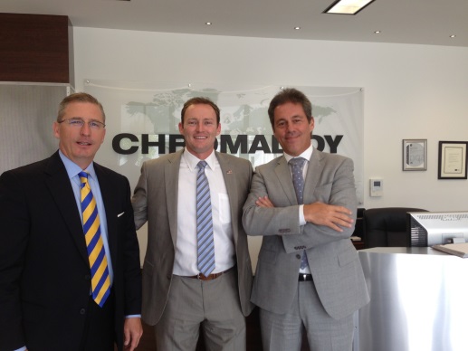 Rep. Murphy (center) pictured with Chromalloy’s David Albert (left), vice president of external affairs, and Carlo Luzzato, president. 